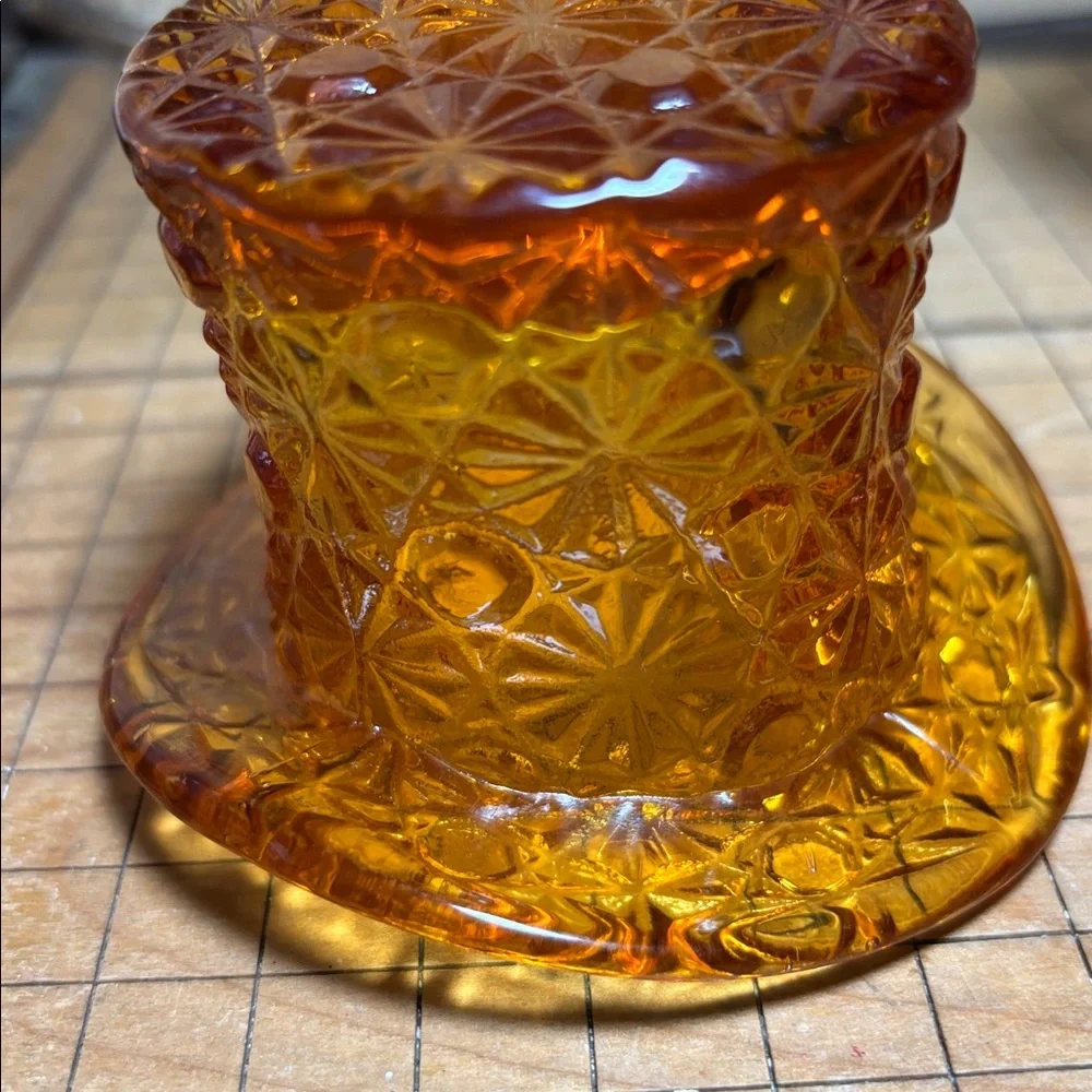 Large Clear and Small Topaz Fenton Hat Daisy Button Glass Vases